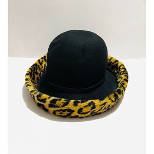Betmar wool bowler hat VTG USA made unite black animal print women one size